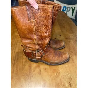 Frye Womens Harness Brown Leather Biker Boots Square Toe Size 9M Used